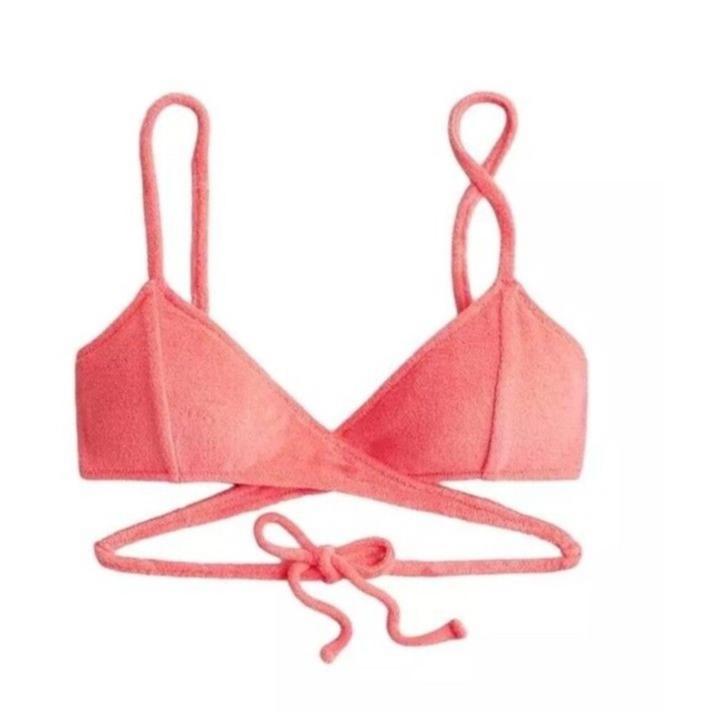 J Crew Bikini Top Swimsuit Double String Tie Triangle Sz 3X Terry Coral‎ NWT